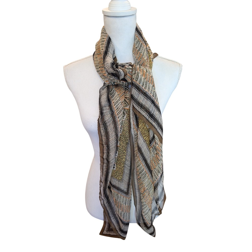 Vince Camuto Womens Silk Scarf Geometric Print Brown Orange Shawl Wrap 45X42